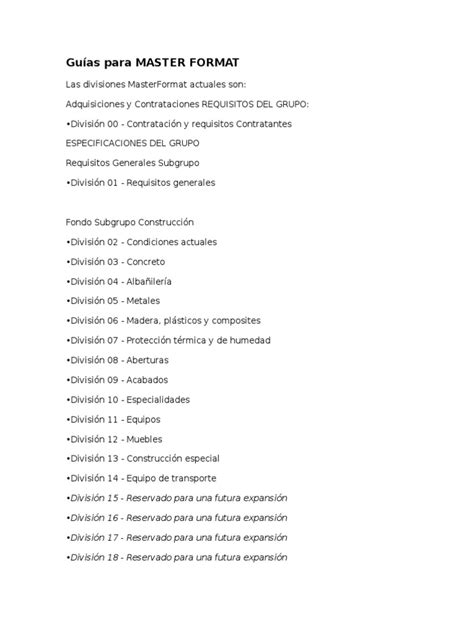 Image result for Que ES MasterFormat