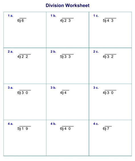 Image result for Division 1 Digit Table Worksheet