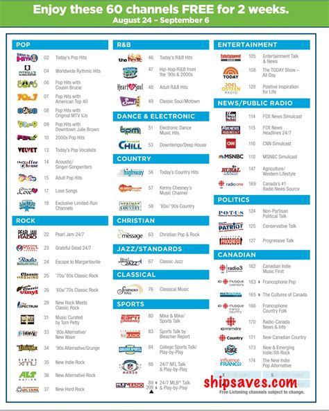 Image result for XM Radio Channel Guide. Printable