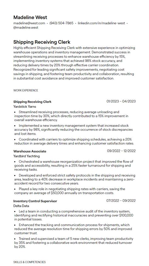 Shipping and Receiving Resume Examples に対する画像結果