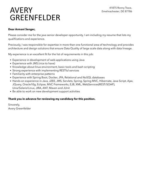 Toradh íomhá ar Senior Java Developer Cover Letter