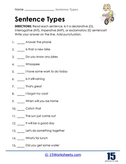 Image result for Sentence Types PDF Worksheet
