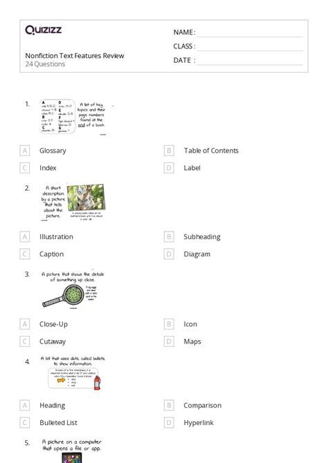 Image result for Text Features Worksheet 4th Grade PDF