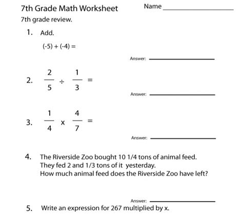 Image result for 7th Grade Math Test Printable
