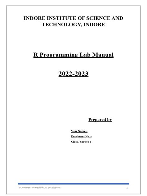 Image result for R Programming Lab Manual PDF
