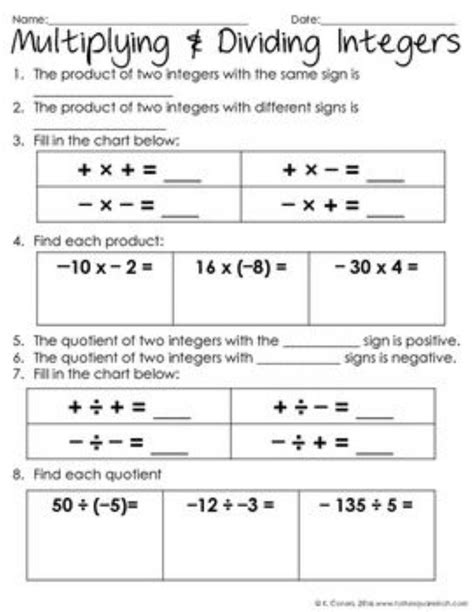 Image result for Integer Multiplication and Division Worksheet