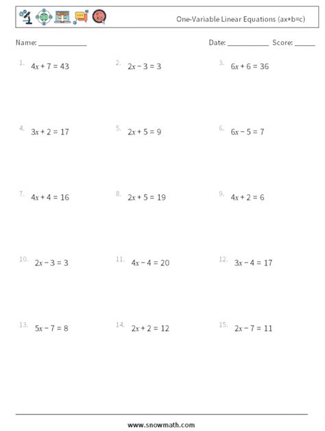 Image result for Solve 2 Step Linear Equations Work Sheet
