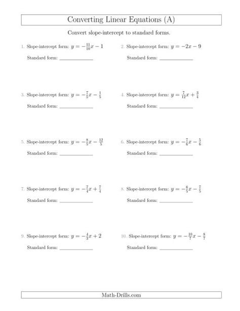 Image result for Convert Standard Form to Slope-Intercept Form Worksheet