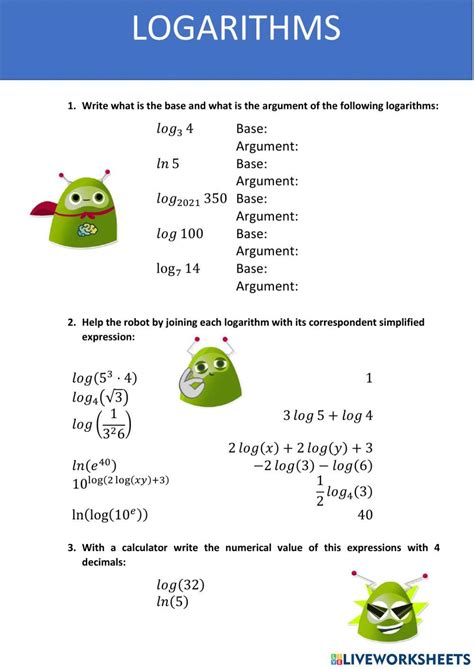 Image result for Natural Log Worksheet