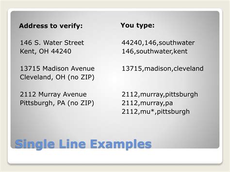 Single Line Address Search Example に対する画像結果