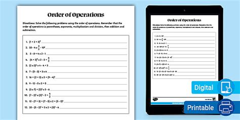 Image result for Order of Operations Worksheet for Grade 6