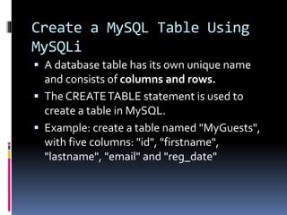 Toradh íomhá ar +MySQL CreateTable Example