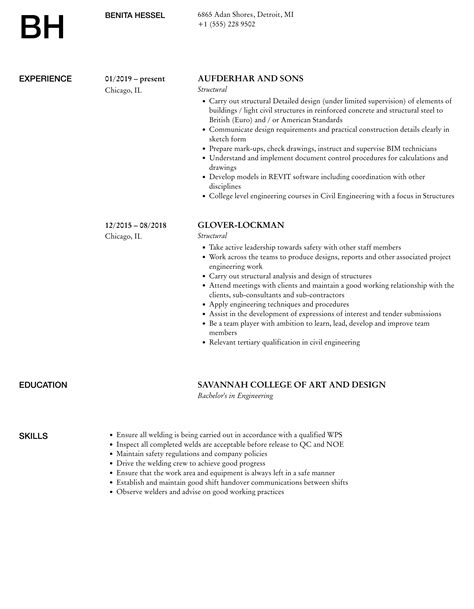 Image result for Experienced Structural Resume Pattern