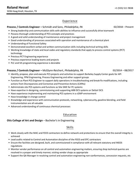 Process Control Engineer Resume に対する画像結果