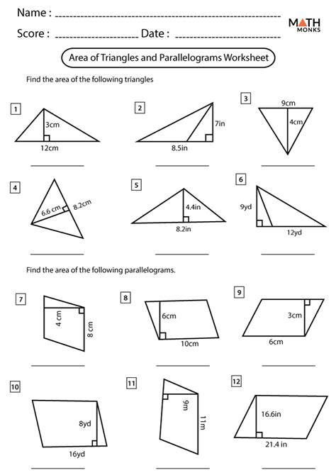 Finding Area of Triangle and Rectangle Worksheet-এর ছবি ফলাফল