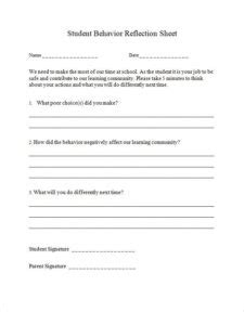 Image result for Behavior Reflection Sheet for First Grad