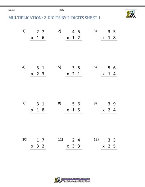 Toradh íomhá ar Worksheet for 4th Grade Math Doble Digit Multiplication