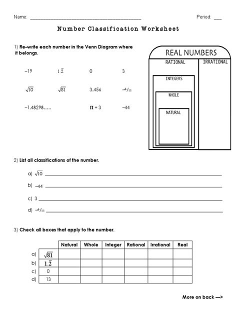 Image result for Classifying Numbers Worksheet with Answers