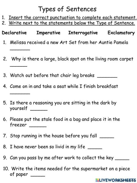 Image result for Types of Sentences Worksheet for Class 5
