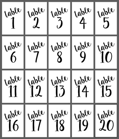 Toradh íomhá ar Table Numbers Free Printable Template