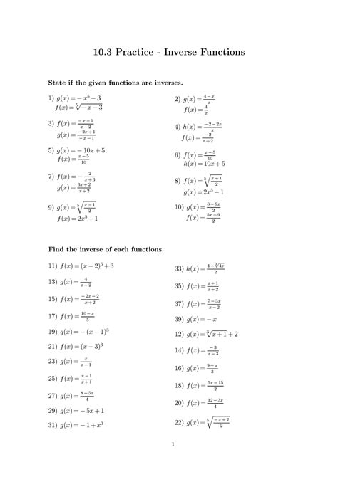 Image result for Inverse Functions Practice Worksheet