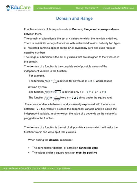 Image result for Domain and Range of Functions PDF