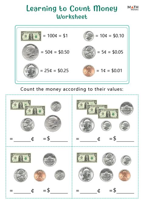 Counting Money Example Worksheets に対する画像結果