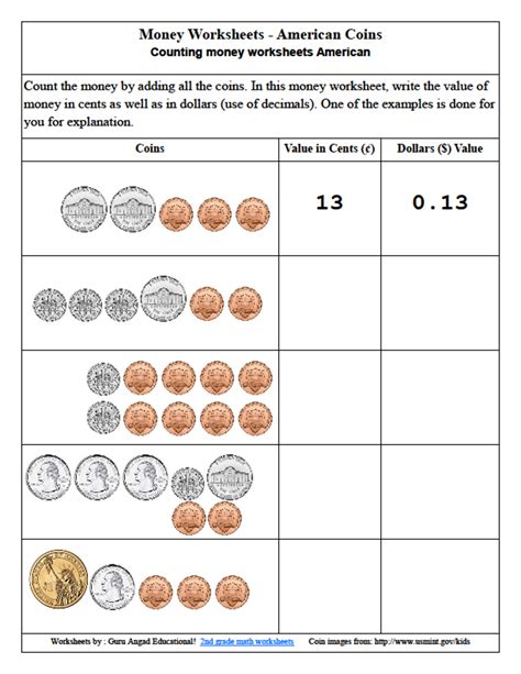 Image result for 3rd Grade Math Worksheets Counting Money