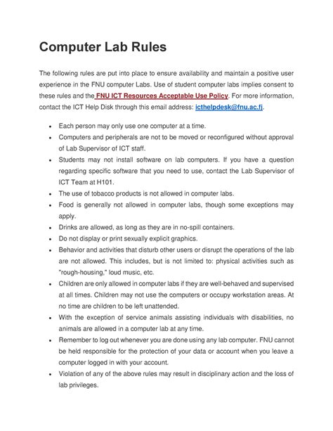 Toradh íomhá ar Computer Lab Rules Infographic
