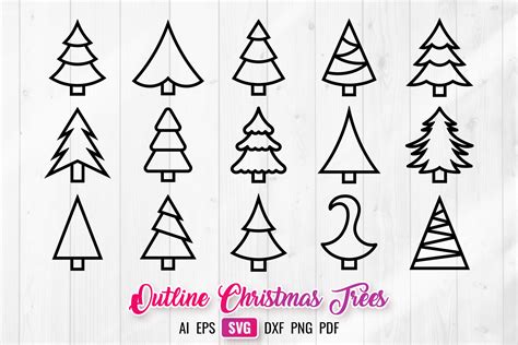 Christmas Trees Outline SVG Silhouettes Graphic by DTCreativeLab ...