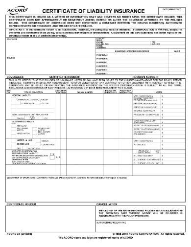 Image result for Business Certificate of Liability Insurance