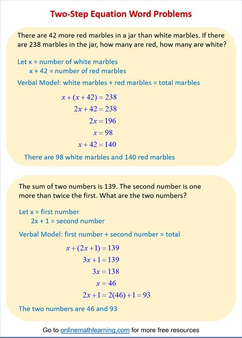 Image result for Two-Step Word Problems Algebra