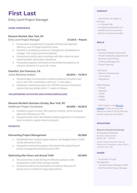Image result for Entry Level Project Manager Resume Sample