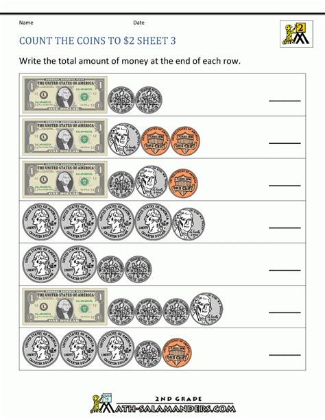 Toradh íomhá ar Counting Money Worksheets 3rd Grade Answer Key