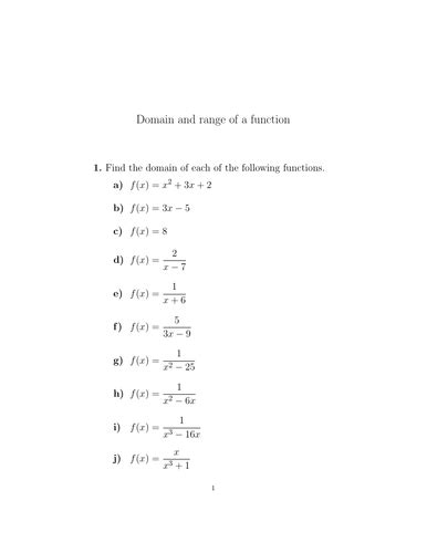 Image result for Domain and Range of Functions PDF