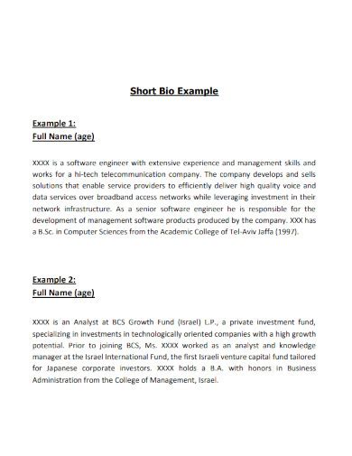 Short Bio Examples に対する画像結果
