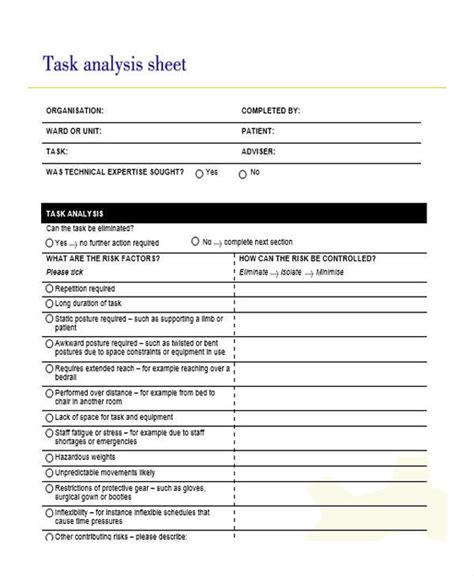 Afbeeldingsresultaten voor Work Task Analysis Template