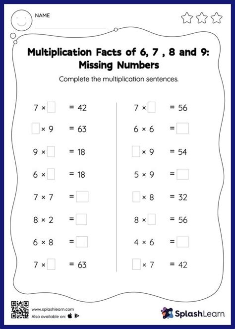 6-9 Multiplication Facts Worksheets に対する画像結果
