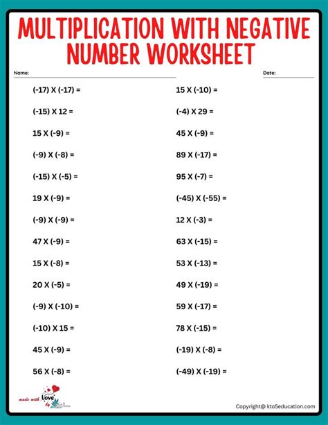 Image result for Multiplying Negative Number Sheet