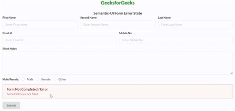 Error Field UI に対する画像結果