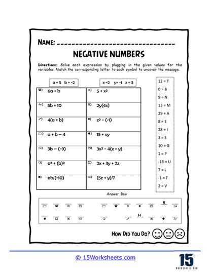 Image result for Negative Numbers Worksheet with Answers Hard