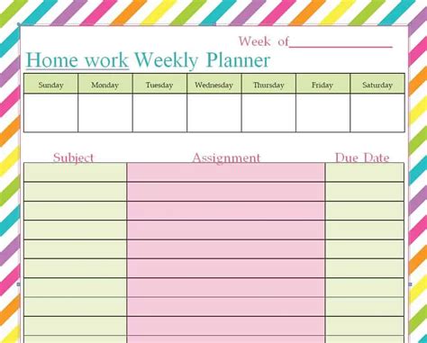 Image result for Printable Homework Schedule