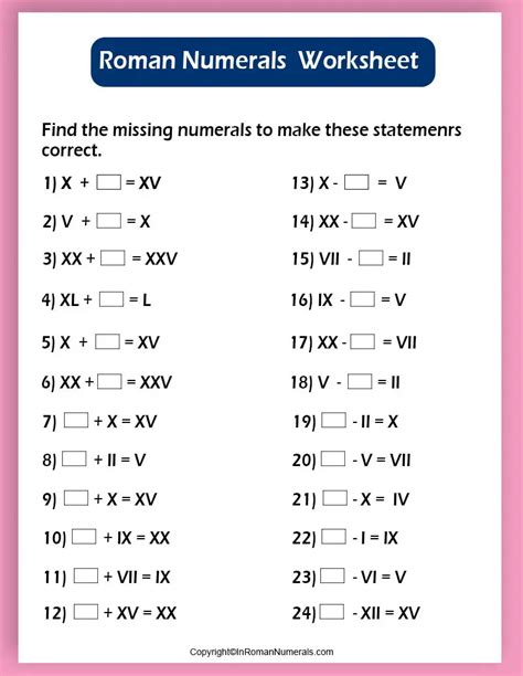 Class 4 Maths Roman Numerals Worksheet に対する画像結果