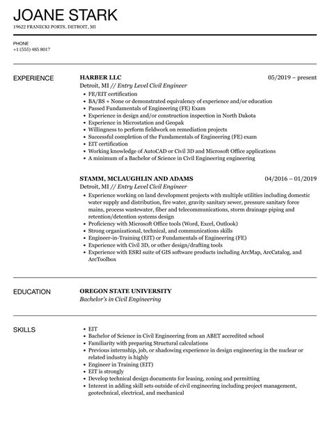 Afbeeldingsresultaten voor Entry Level Engineer Resume Example