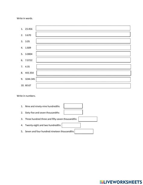 Image result for Writing Decimal Numbers Worksheet