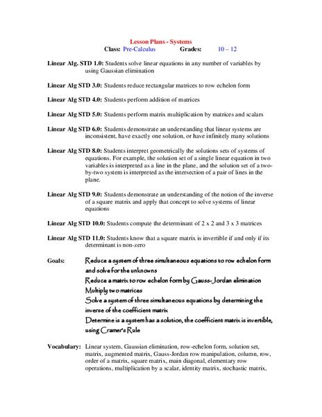 Image result for Linear Systems Lesson Plan