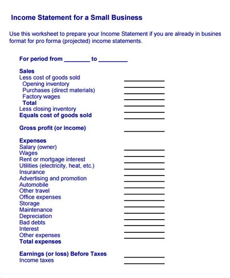 Image result for Example Income Statement Form