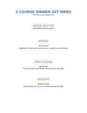 Image result for Formal 3 Course Menu