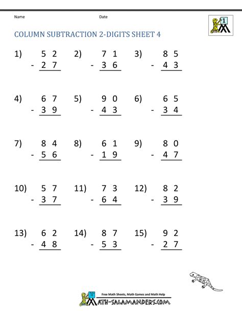 Math Worksheets Subtration に対する画像結果