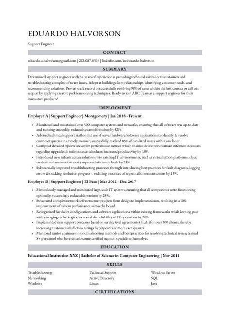 Image result for Support Engineer Resume Examples